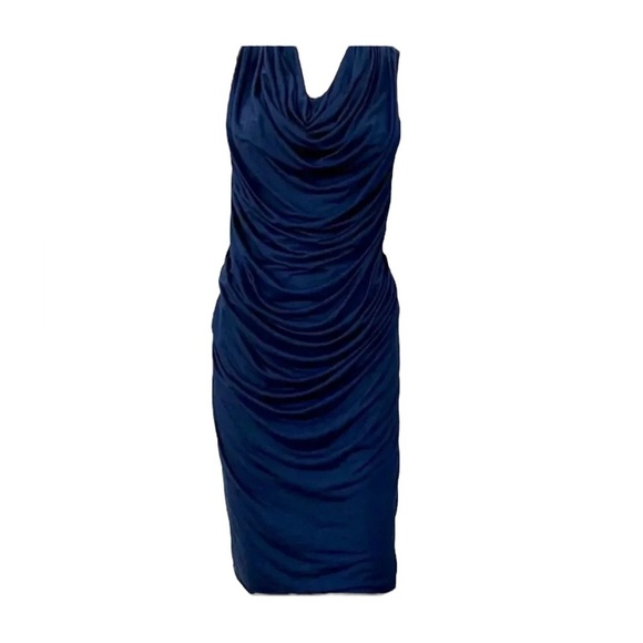 Helmut Lang Navy Blue Draped Jersey Shirt Dress Size S Perfect Condition - Picture 1 of 6